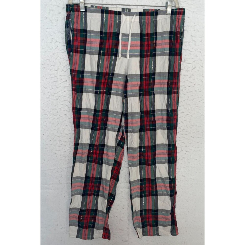 Victoria Secret pajama pants L women's cotton flannel red green plaid pockets